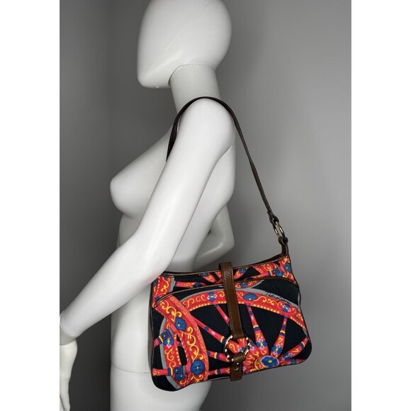 Dolce Gabbana Vintage Sicilian Red Black Fabric Brown Leather Bag Purse - Picture 4 of 16